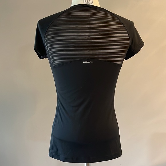 ADIDAS women’s CLIMALITE athletic top short sleeve V neck size Small BLACK - Picture 4 of 9